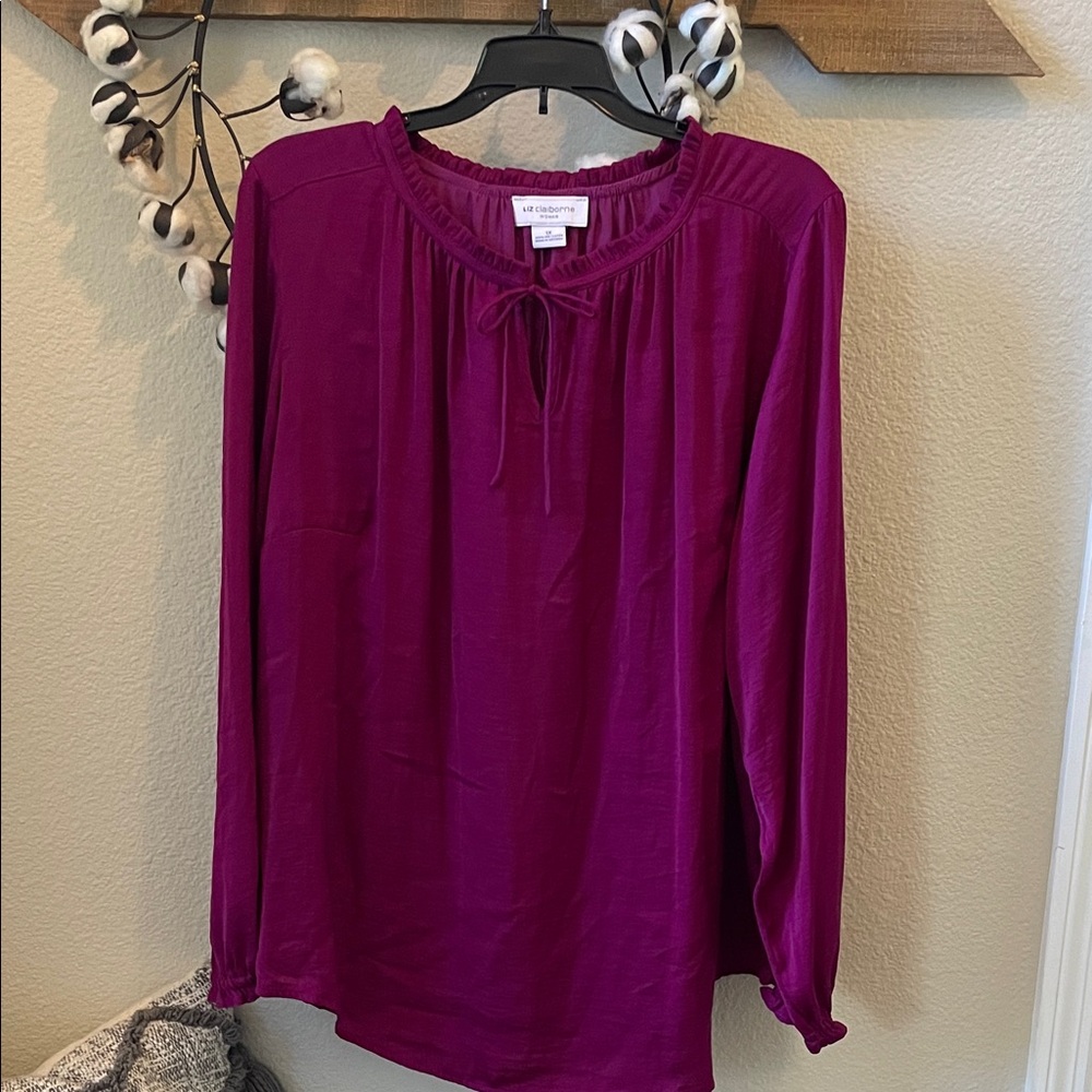 Liz Claiborne 1X Fuchsia/magenta Long Sleeve Blouse
